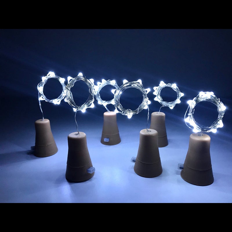 NiniTe LIGHTS 6 عبوات من أضواء زجاجات النبيذ بالطاقة الشمسية، 20 LED مقاومة للماء من النحاس، أضواء شمسية لحفلات الزفاف وعيد الميلاد، في الهواء الطلق، العطلات، الحديقة، الفناء، ديكور الممر (أبيض بارد) - Image 4